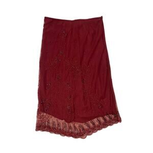 Y2k Motivi Red Mesh Beaded Midi Skirt